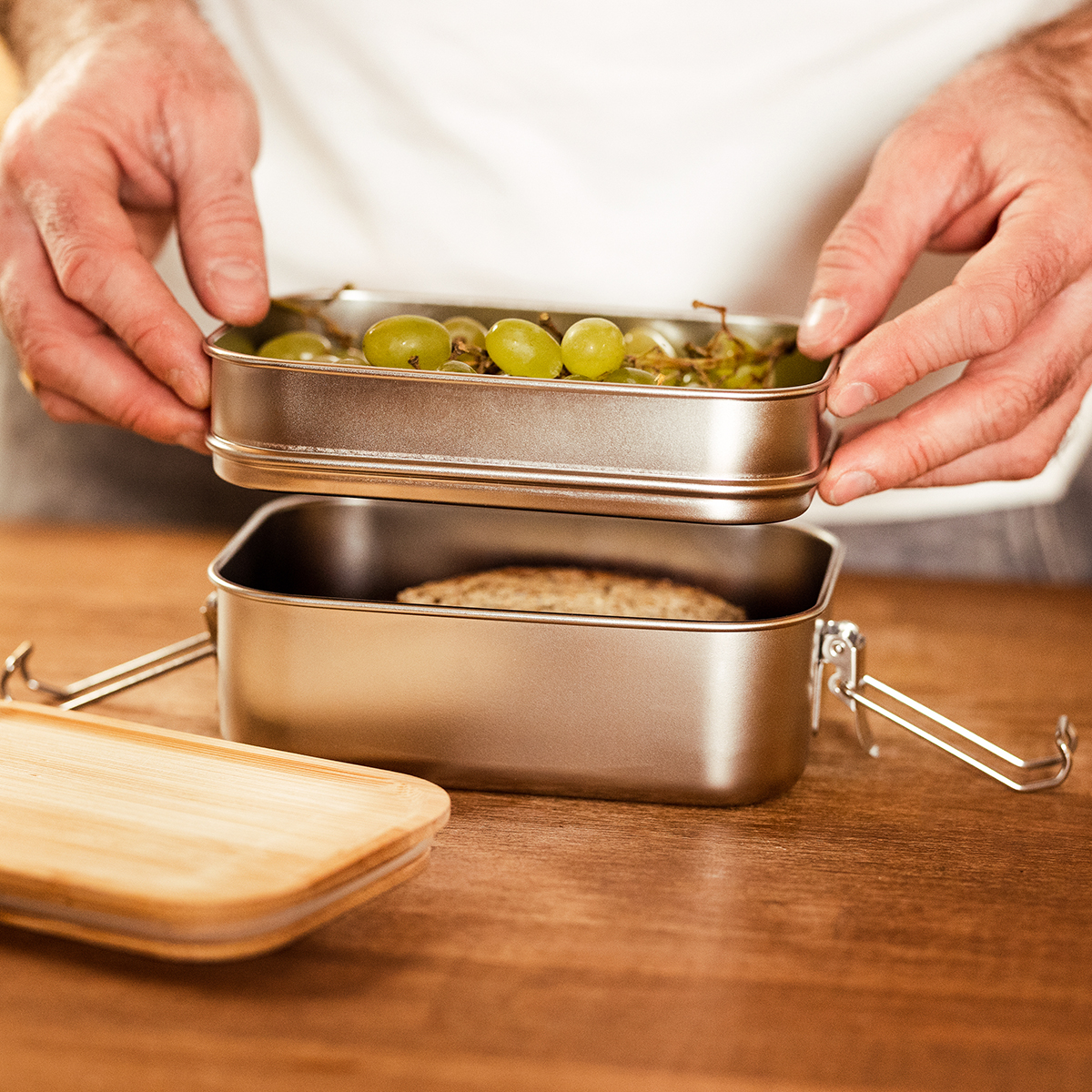 R08209.01.O - Double lunch box Alcora 1100 ml, srebrny 